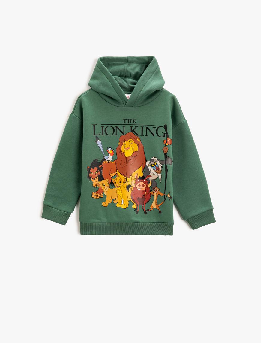  Erkek Çocuk Aslan Kral Sweatshirt Baskılı Lisanslı Kapüşonlu Şardonlu