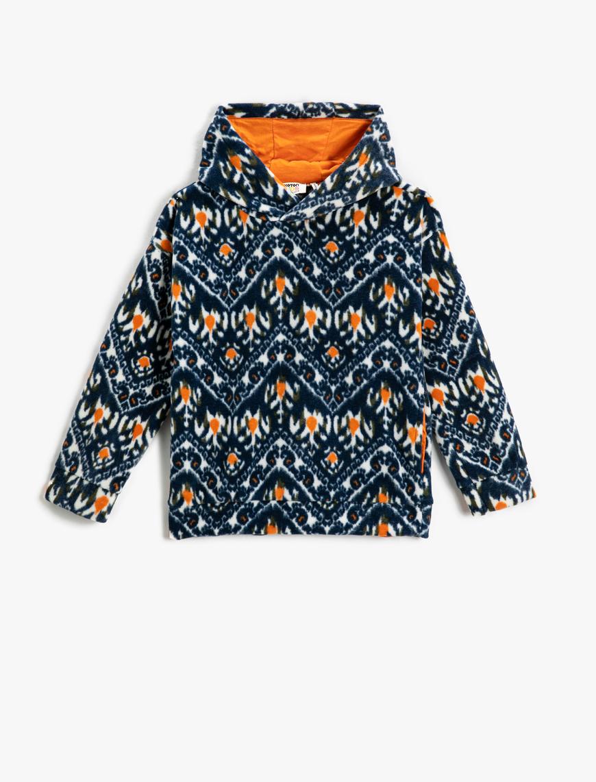  Erkek Çocuk Polar Kapşonlu Sweatshirt Etnik Desenli