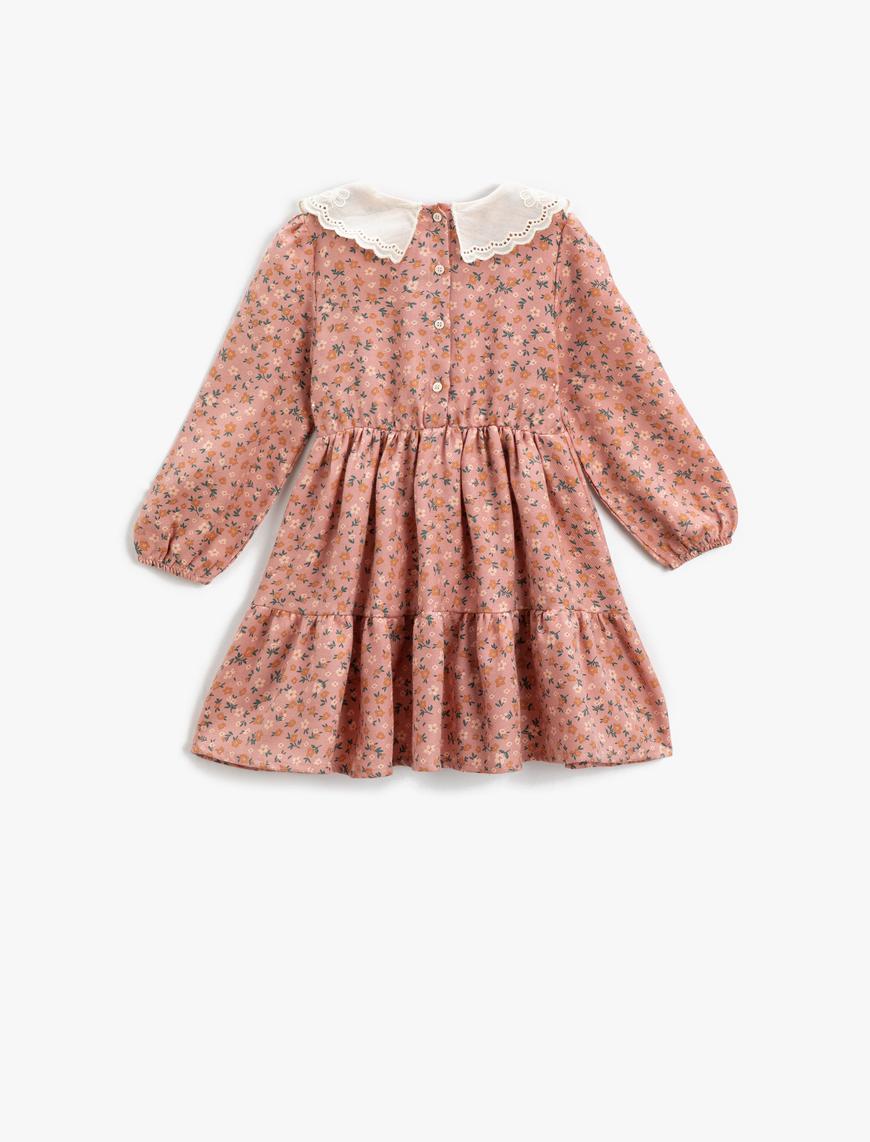  Kız Bebek Elbise Çiçekli Uzun Kollu İşlemeli Bebe Yaka Katlı