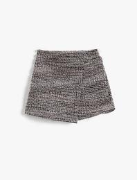 Kruvaze Tüvit Mini Şort Etek Beli Lastikli