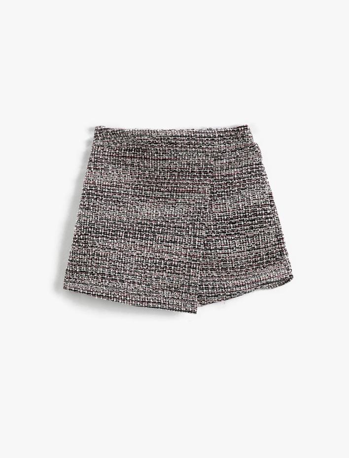 Kız Çocuk Kruvaze Tüvit Mini Şort Etek Beli Lastikli