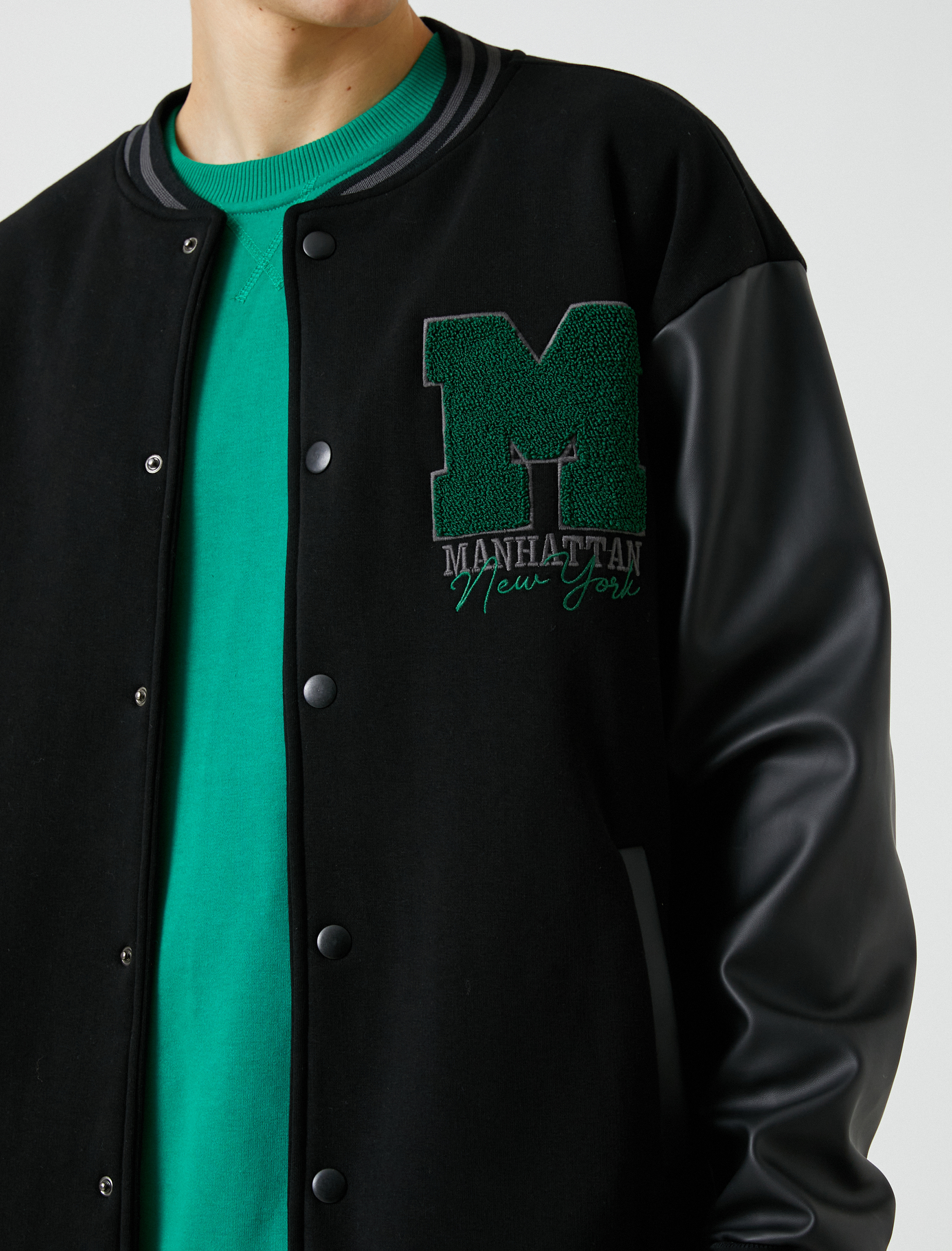 Kolej Ceket Bomber Yaka İşlemeli Çıtçıt Düğmeli Cepli