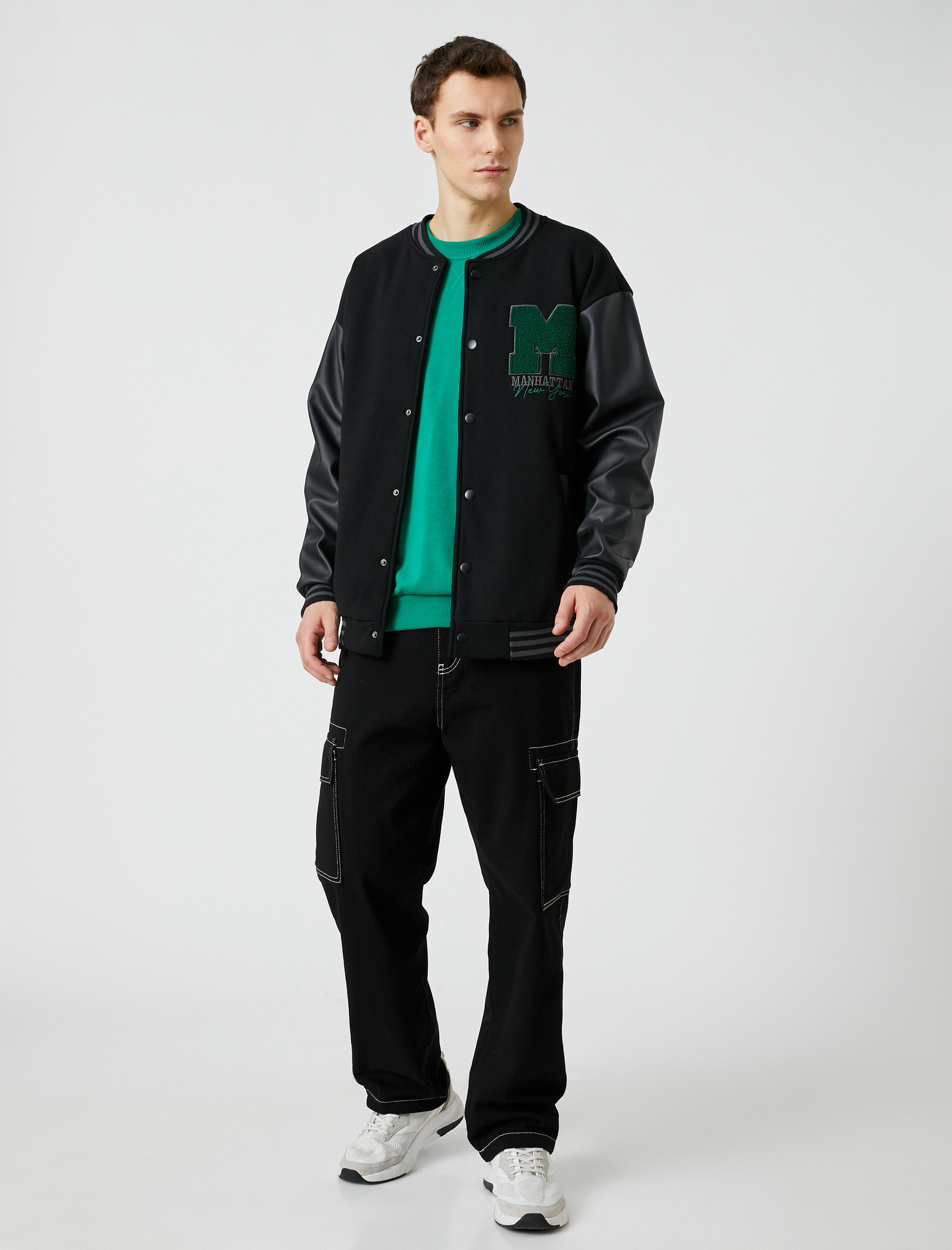 Kolej Ceket Bomber Yaka İşlemeli Çıtçıt Düğmeli Cepli