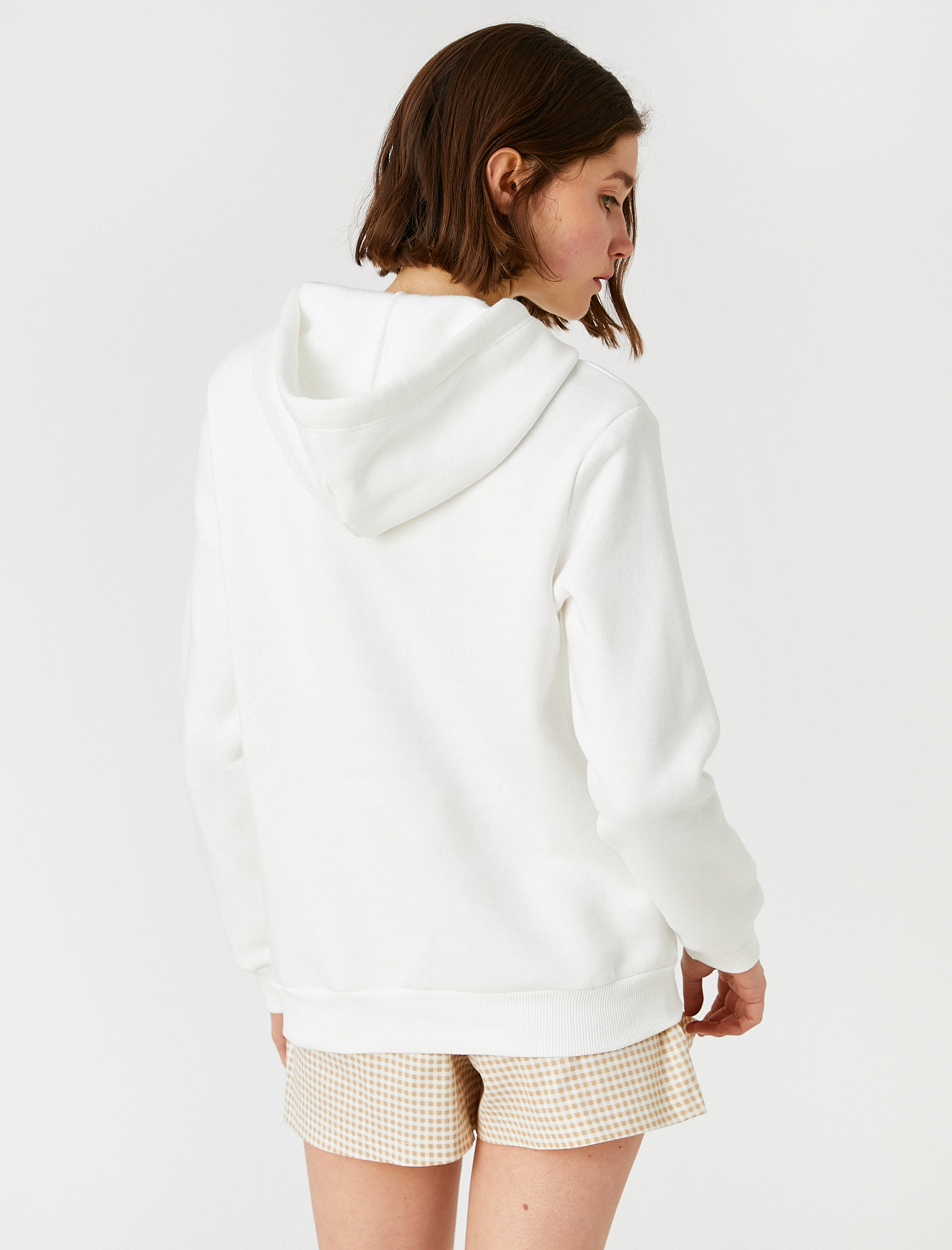   İşleme Detaylı Kapüşonlu Sweatshirt Kanguru Cepli İçi Polarlı