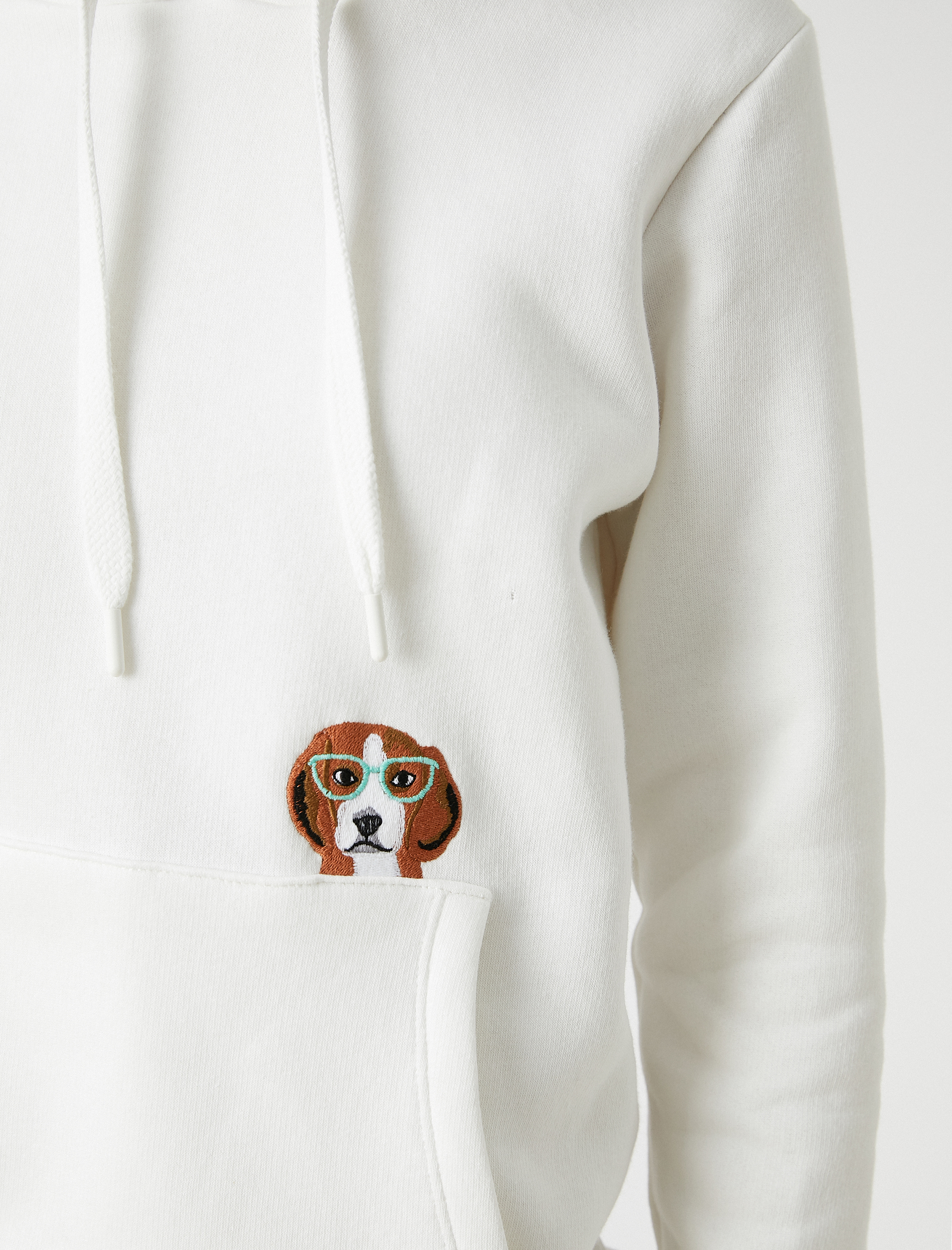   İşleme Detaylı Kapüşonlu Sweatshirt Kanguru Cepli İçi Polarlı