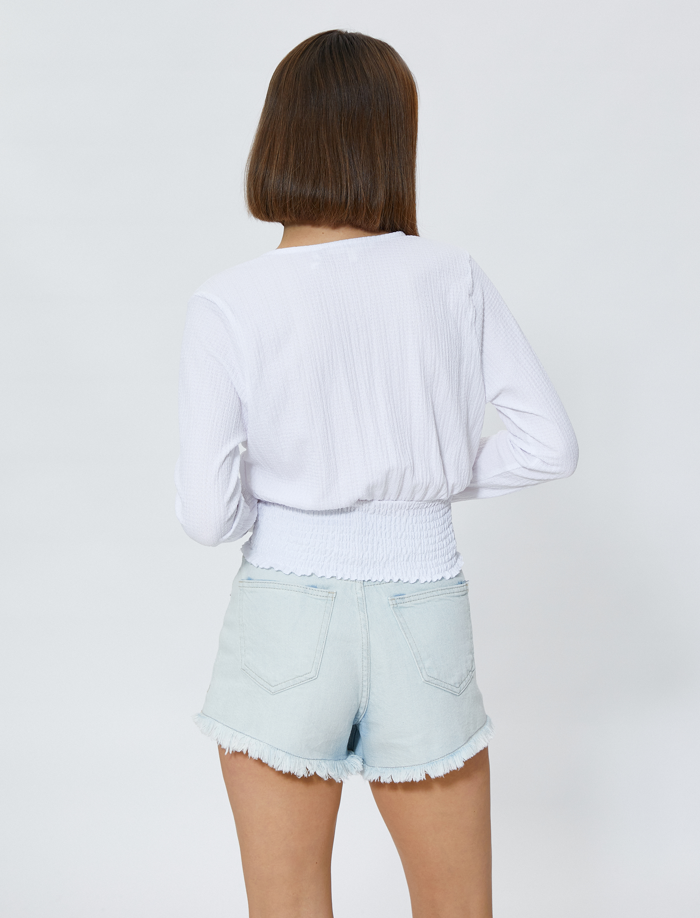   Gipeli Crop Bluz V Yaka Uzun Kollu