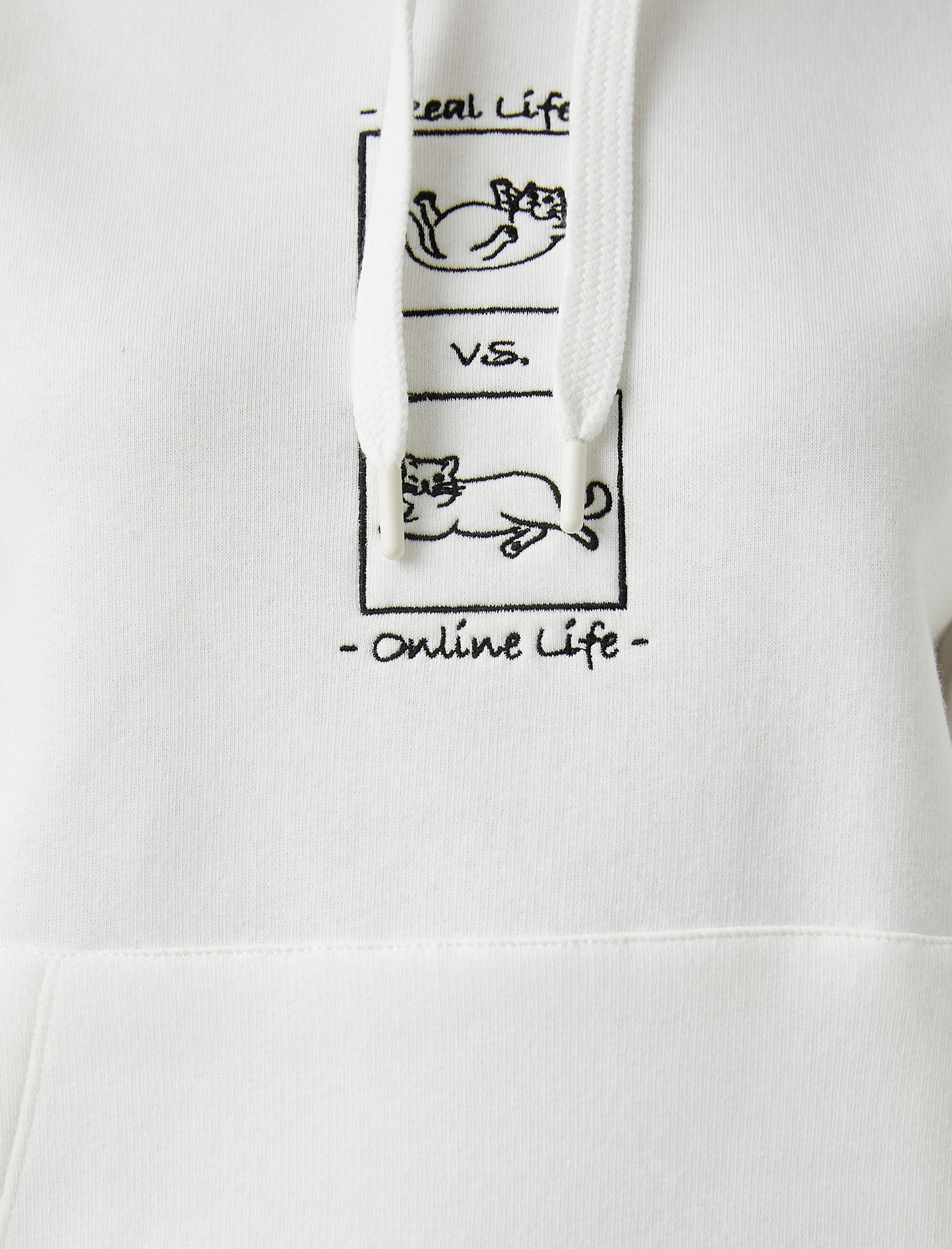   Kedi Baskılı Kapüşonlu Sweatshirt Uzun Kollu İçi Polarlı