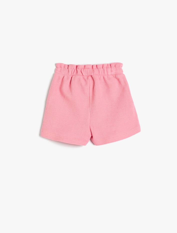 Kız Bebek Şort Cepli Dokulu Beli Lastikli Pamuklu