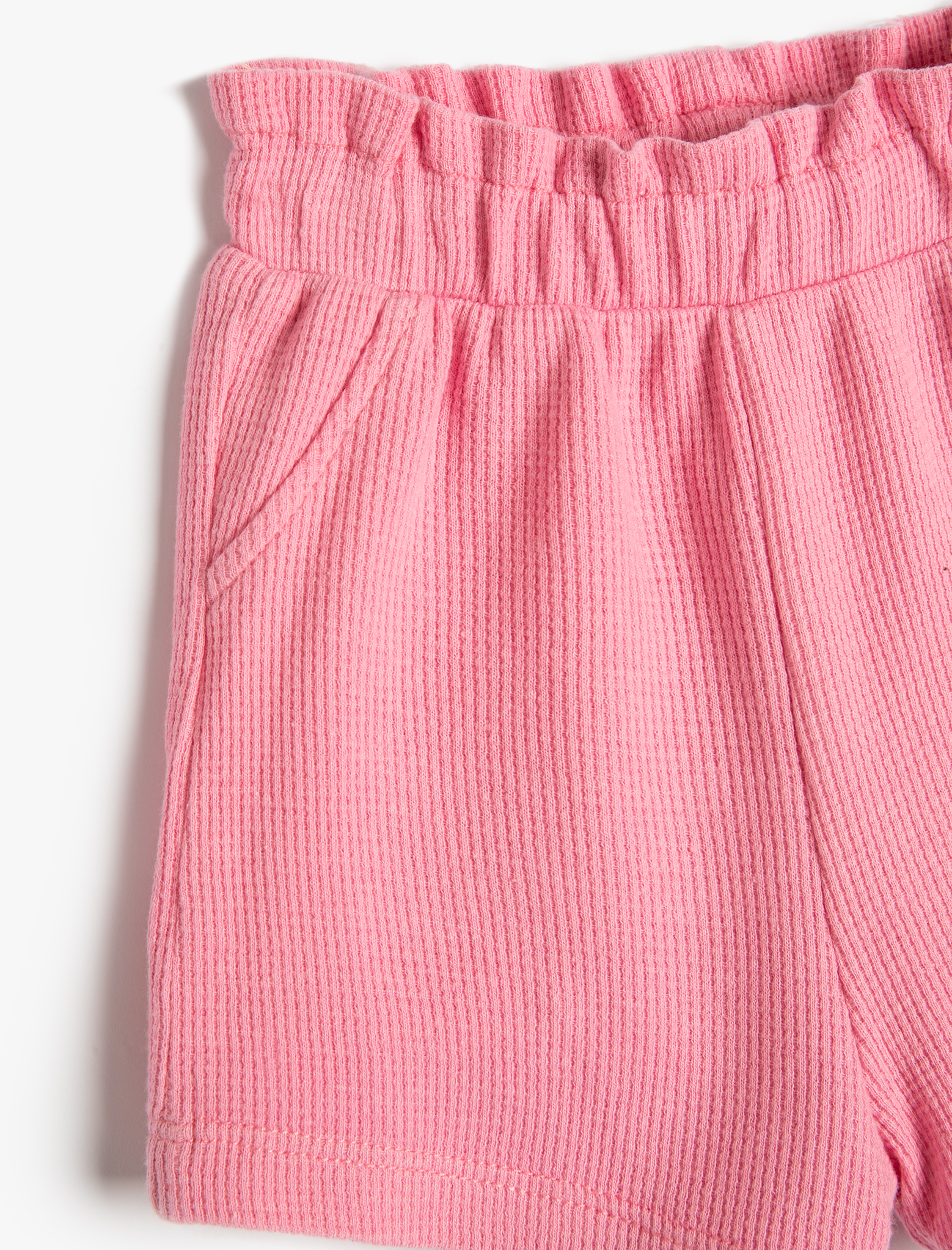  Kız Bebek Şort Cepli Dokulu Beli Lastikli Pamuklu