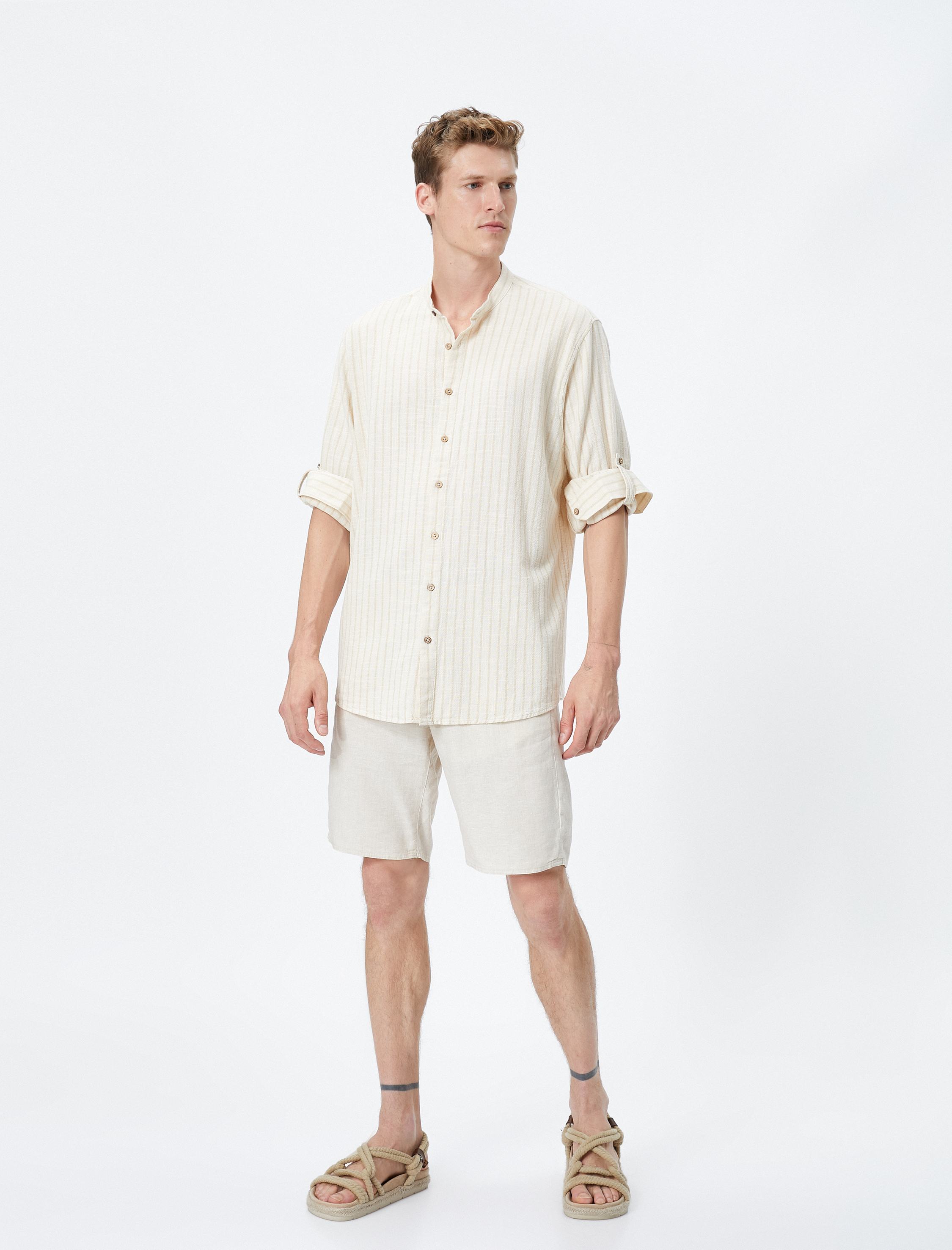   Hakim Yaka Gömlek Düğmeli Uzun Kollu Pamuklu