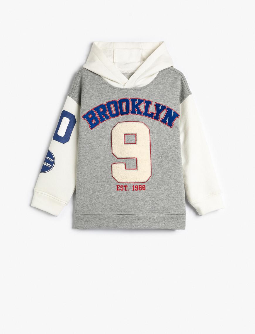  Erkek Çocuk Kapşonlu Sweatshirt Önü ve Arkası Baskılı Şardonlu