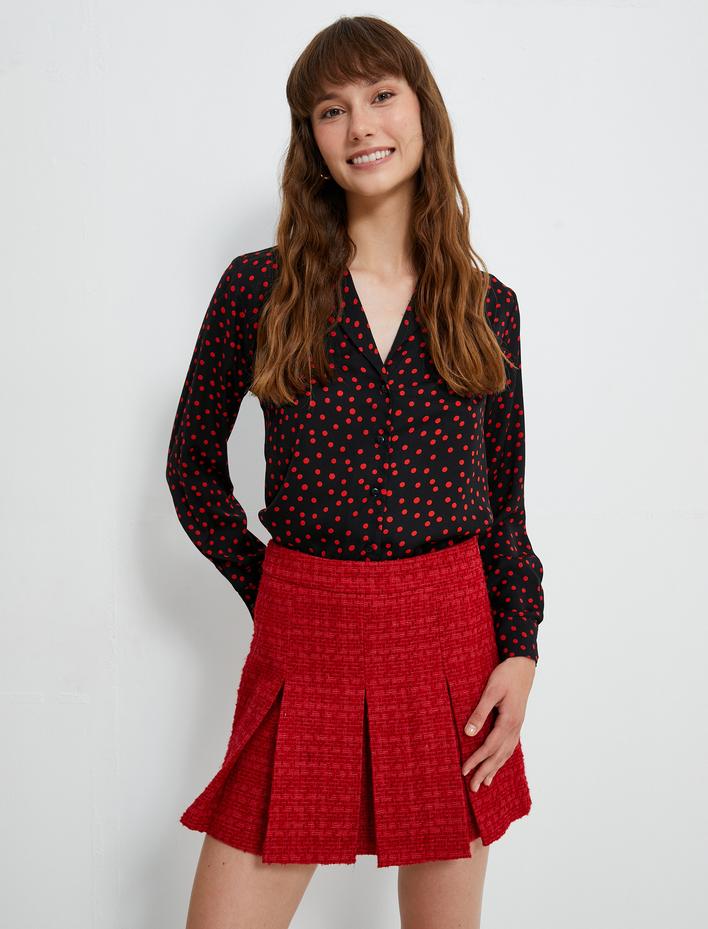  Uzun Kollu Gömlek Puantiyeli Düğmeli Klasik Yaka