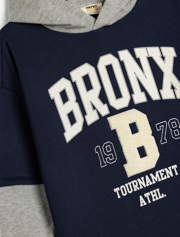 Kapşonlu Sweatshirt Renk Bloklu Brooklyn Baskılı Uzun Kollu Şardonlu_2