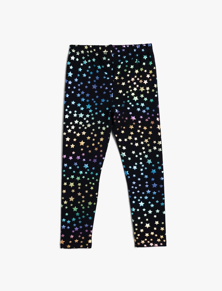 Kız Çocuk Yıldız Baskılı Tayt Beli Lastikli Pamuklu