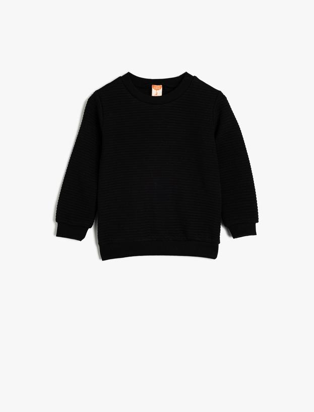 Bisiklet Yaka Sweatshirt Dokulu Pamuk Karışımlı_0