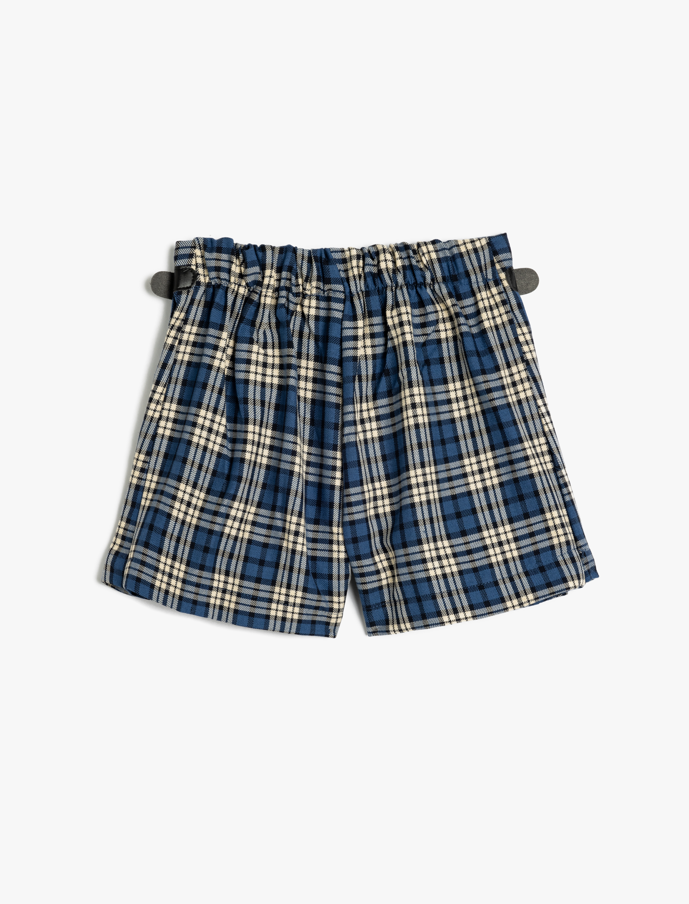  Kız Çocuk Kemer Detaylı Pileli Ekoseli Viskon Karışımlı Şort Etek