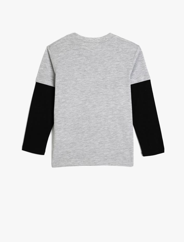 Erkek Çocuk İskelet Baskılı Bisiklet Yaka Uzun Kollu Tişört