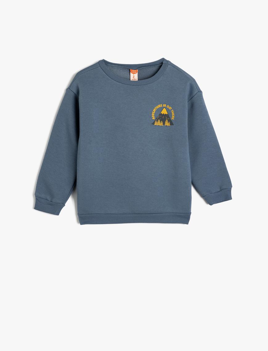  Erkek Bebek Baskılı Sweatshirt Bisiklet Yaka Uzun Kollu Şardonlu