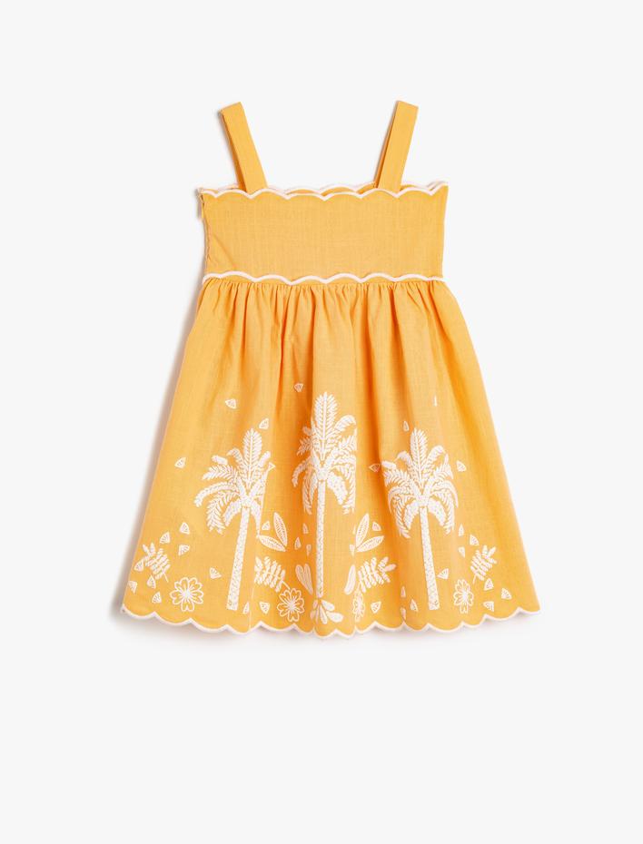 Kız Bebek Kare Yaka Elbise Kolsuz İşlemeli