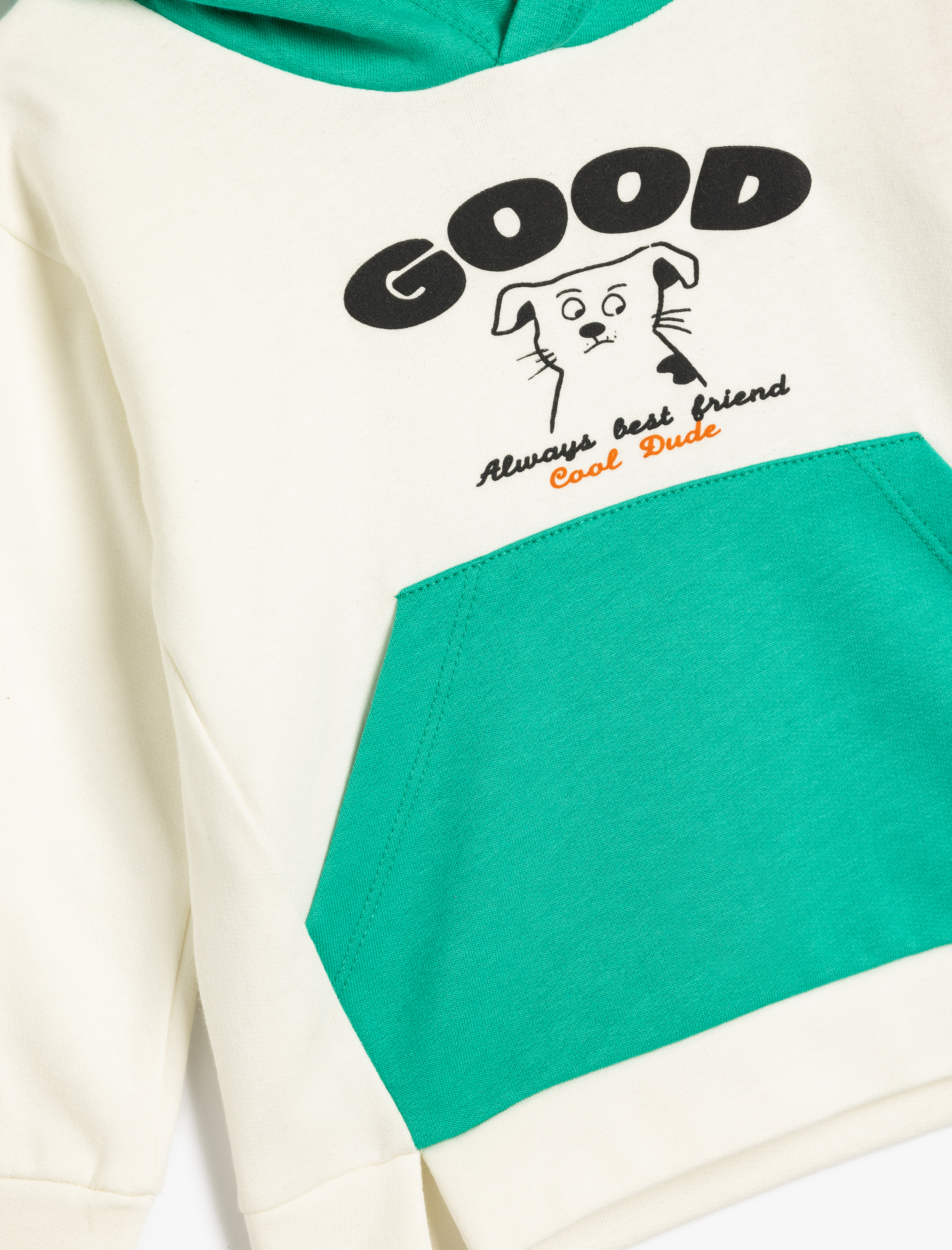  Erkek Bebek Kapşonlu Sweat Baskılı Kanguru Cepli Renk Bloklu Pamuklu Şardonlu