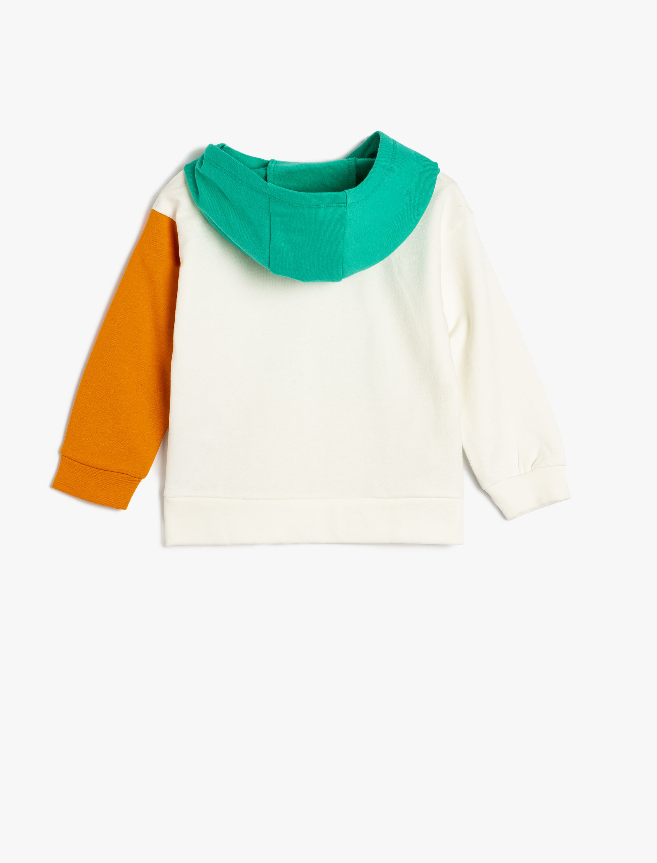  Erkek Bebek Kapşonlu Sweat Baskılı Kanguru Cepli Renk Bloklu Pamuklu Şardonlu