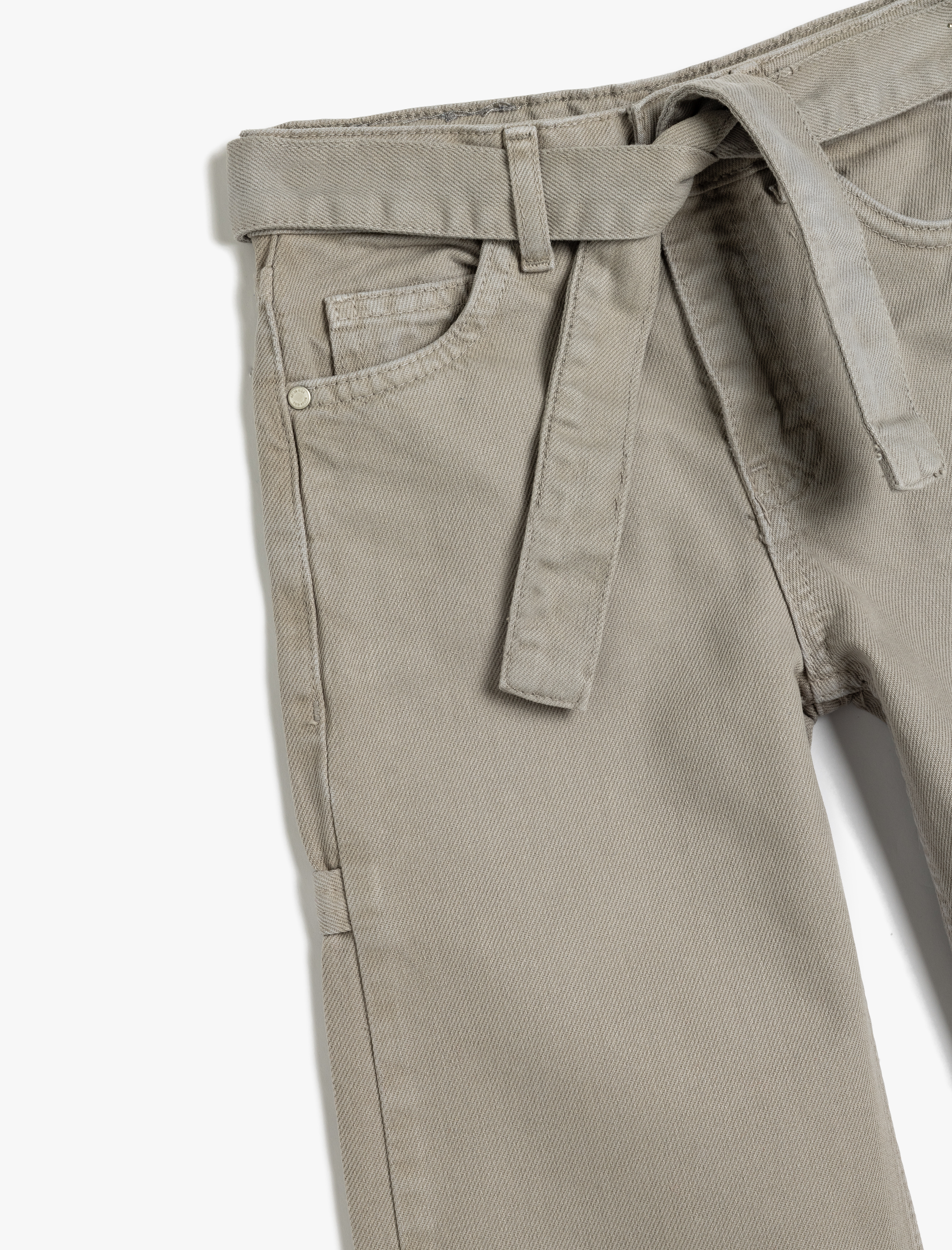 Kız Çocuk Geniş Paça Kot Pantolon Kemerli Cep Detaylı
