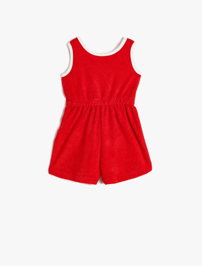 Kız Bebek Slogan Baskılı Tulum Bisiklet Yaka Kolsuz Beli Bağcıklı Pamuk Karışımlı