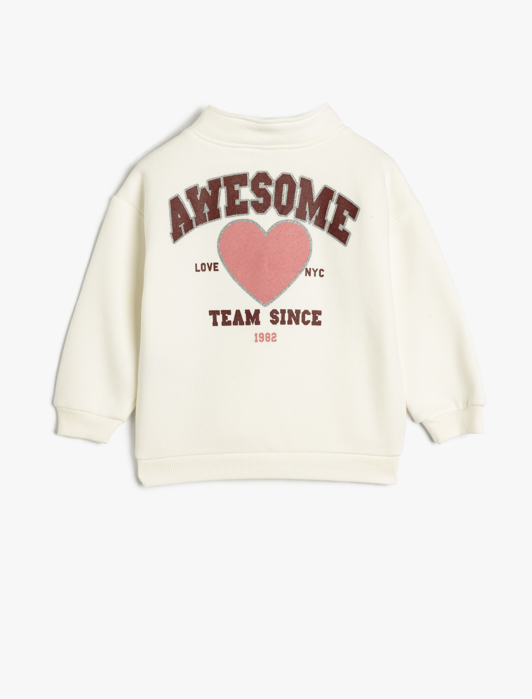  Kız Bebek Sweatshirt Dik Yaka Uzun Kollu Yarım Fermuarlı Baskı Detaylı Şardonlu