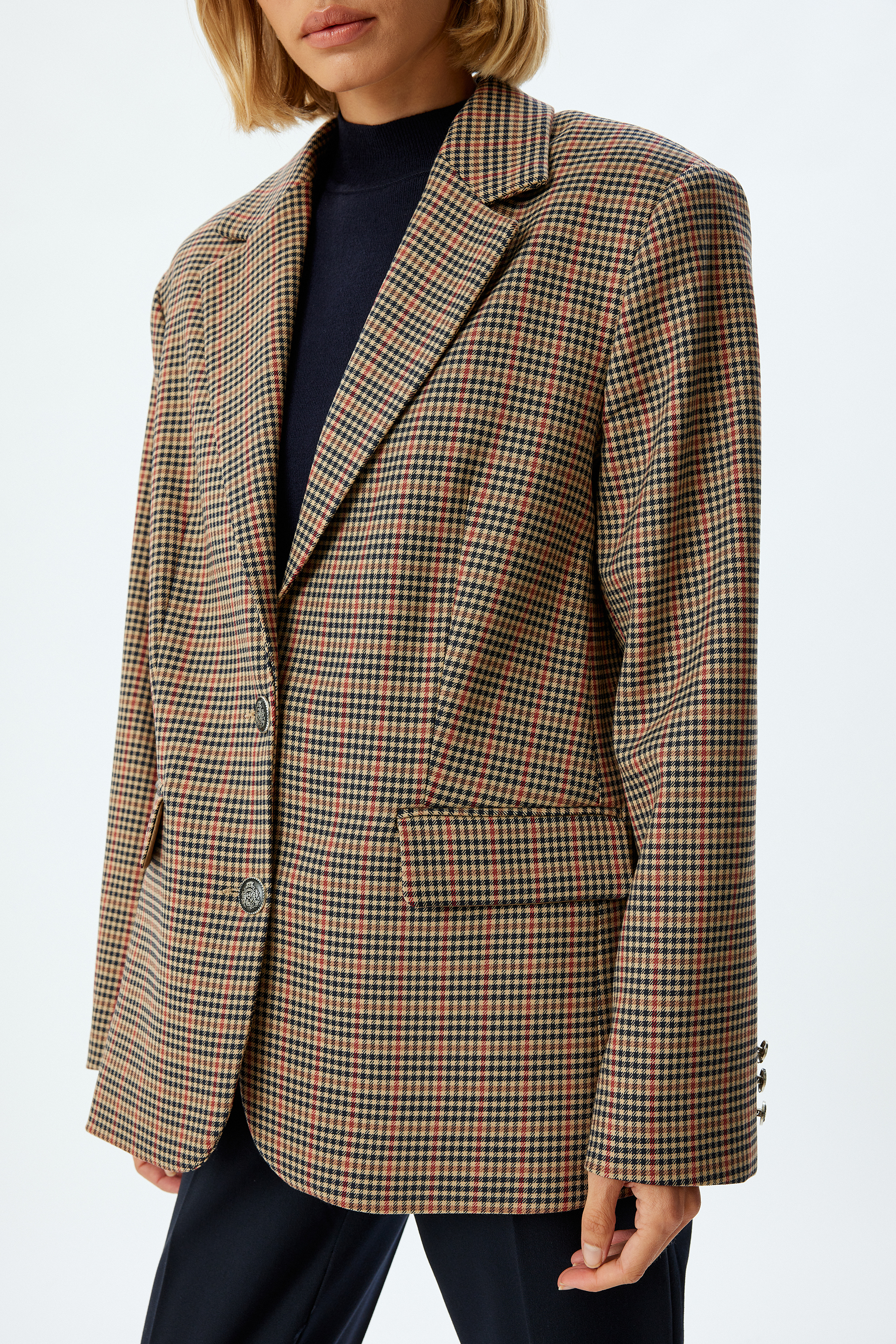 Blazer Ceket Kruvaze Düğmeli Kapaklı Cepli