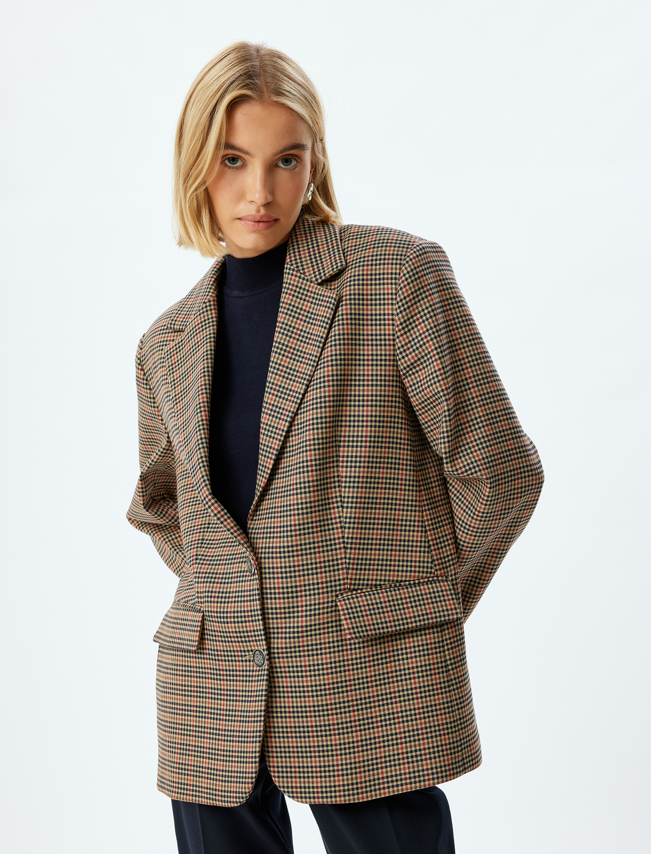 Blazer Ceket Kruvaze Düğmeli Kapaklı Cepli