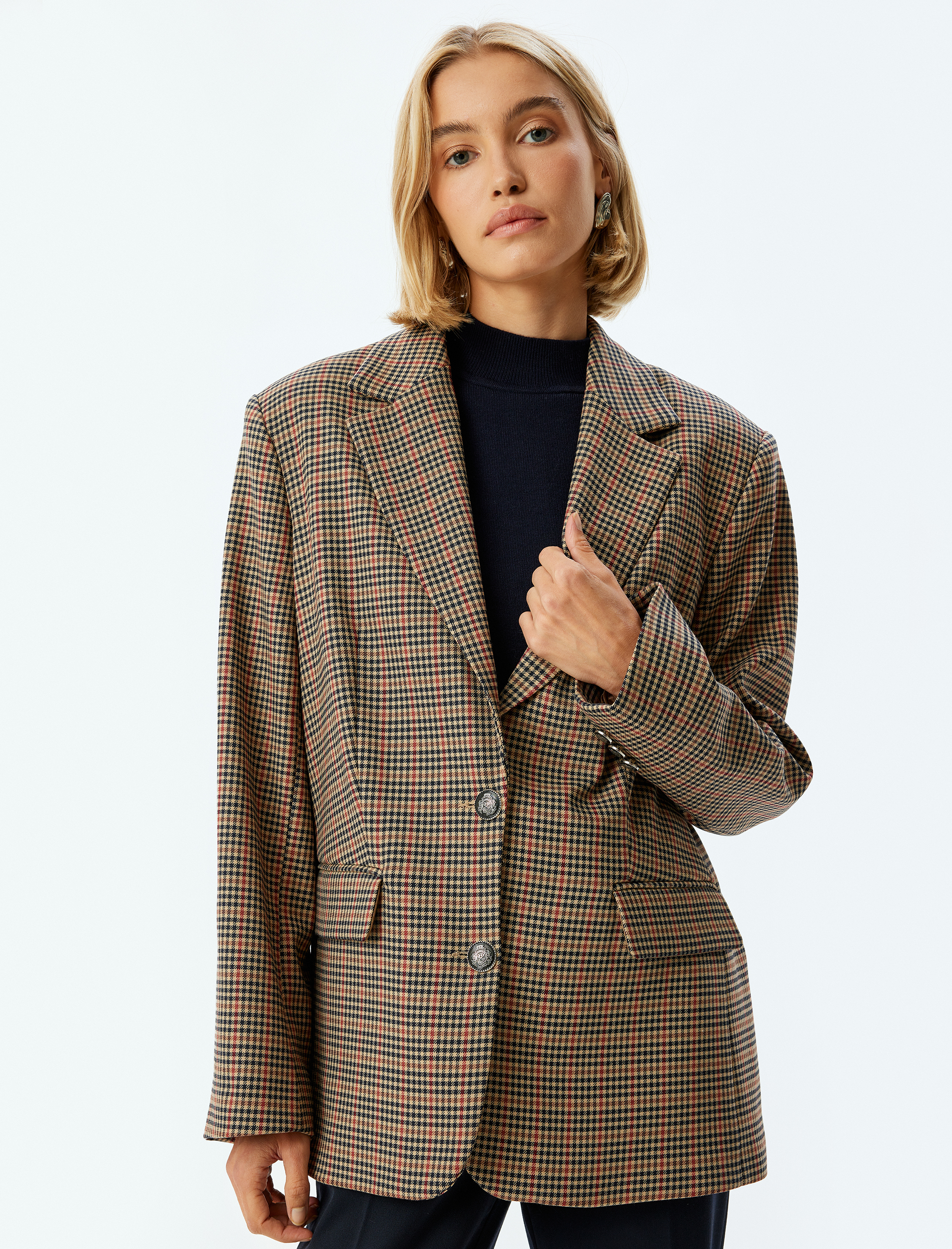 Blazer Ceket Kruvaze Düğmeli Kapaklı Cepli