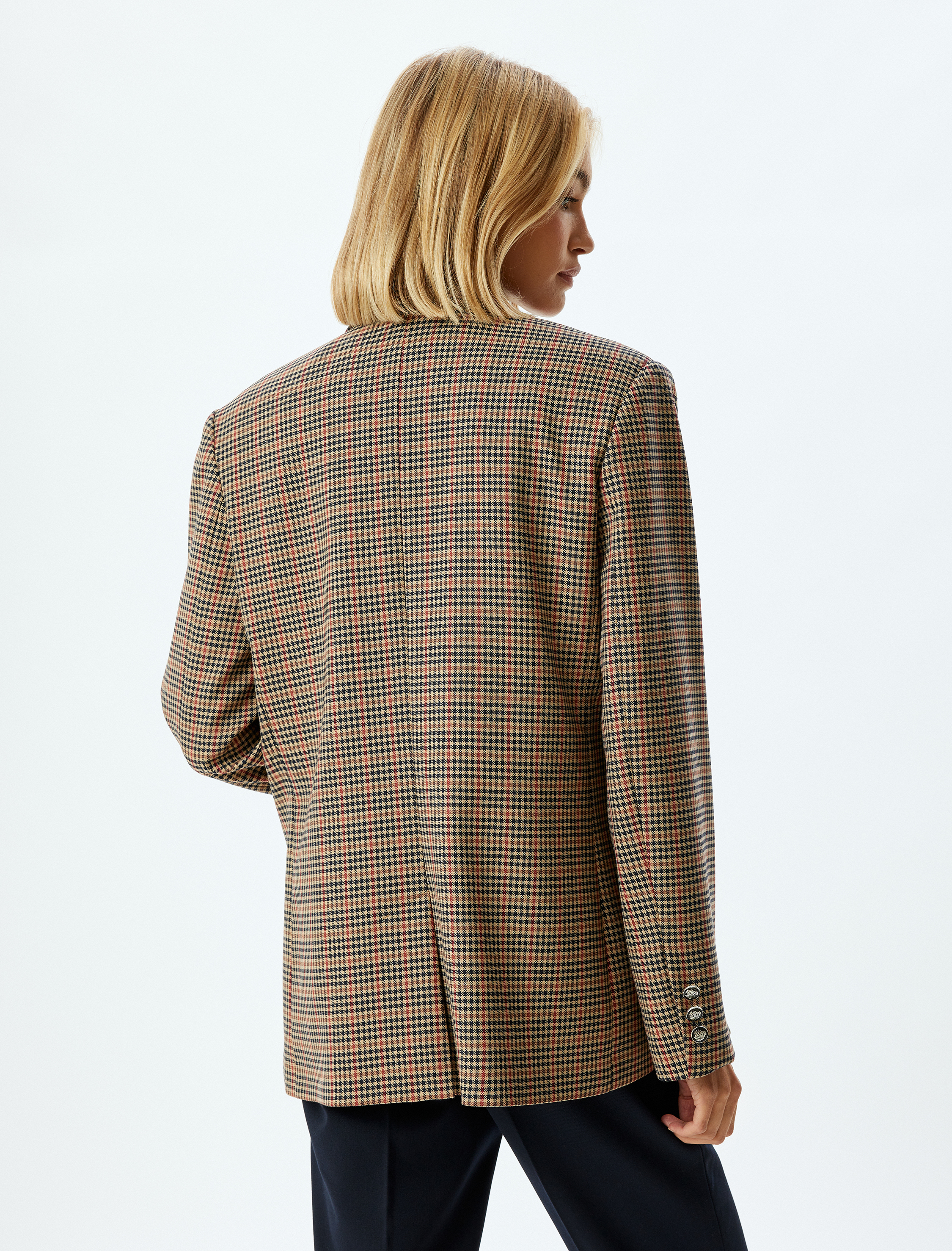 Blazer Ceket Kruvaze Düğmeli Kapaklı Cepli