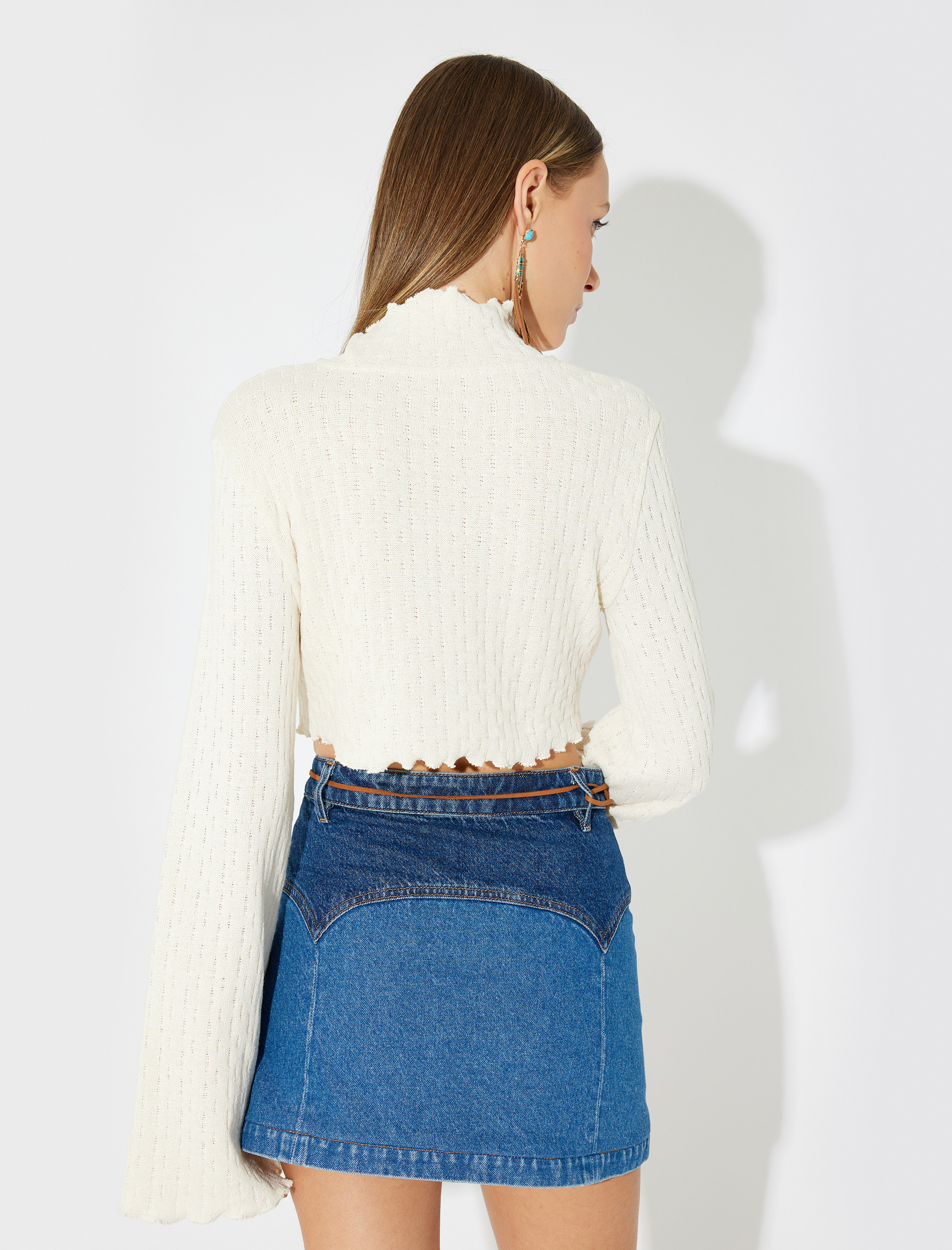   Çan Kol Crop Kazak Dokulu Dik Yaka