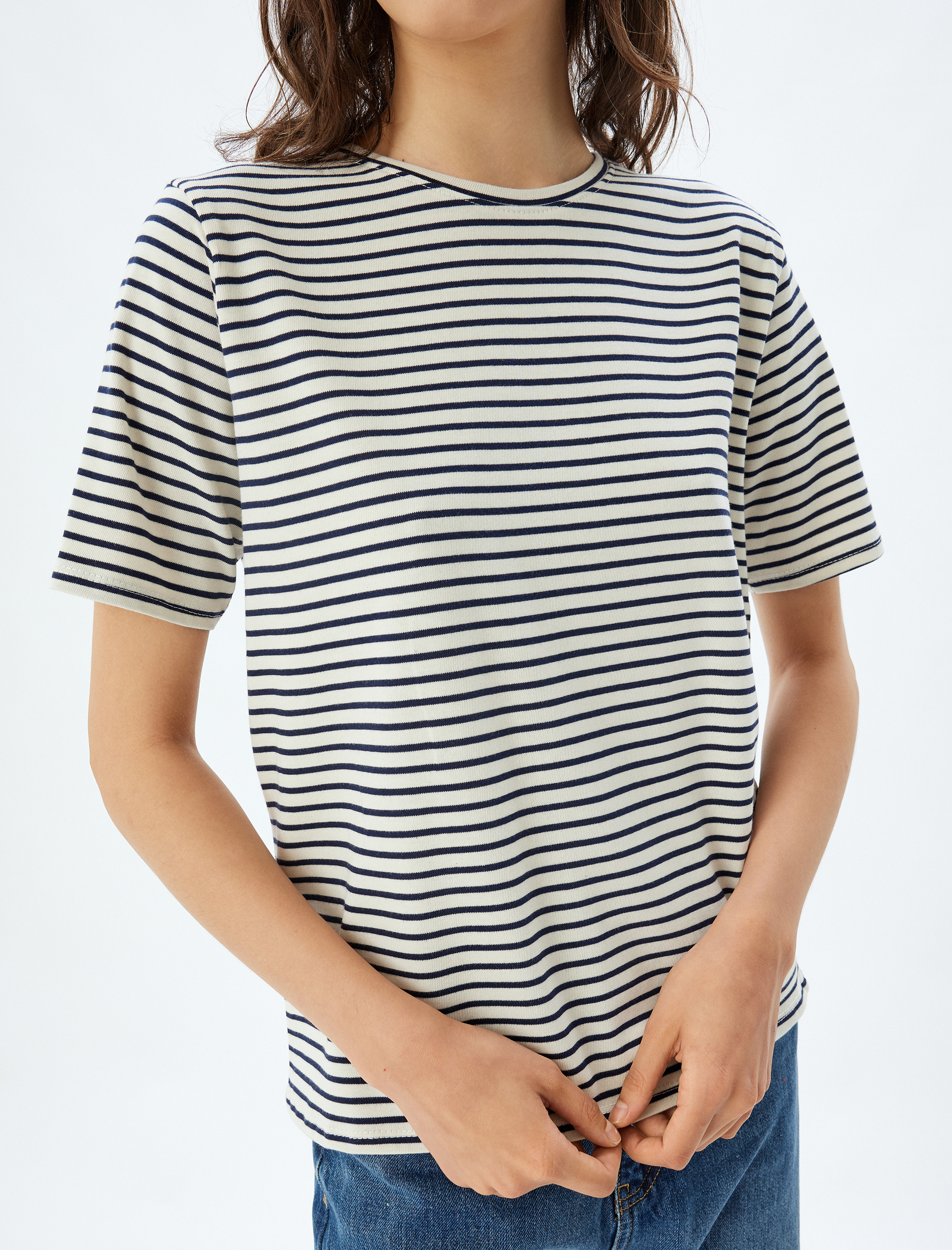   Bisiklet Yaka Tişört Kısa Kollu Pamuklu