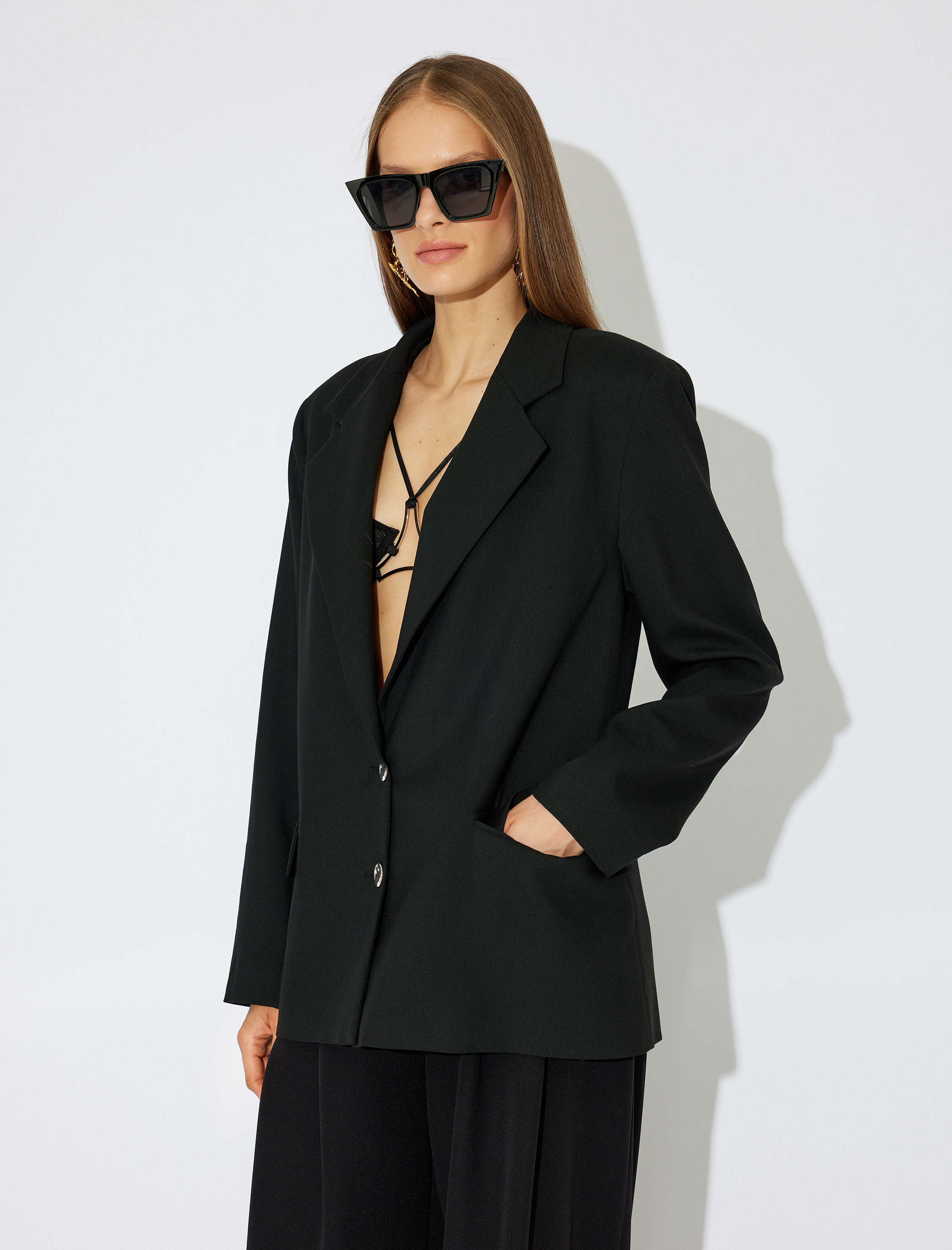   Blazer Ceket Kruvaze Düğmeli Cepli