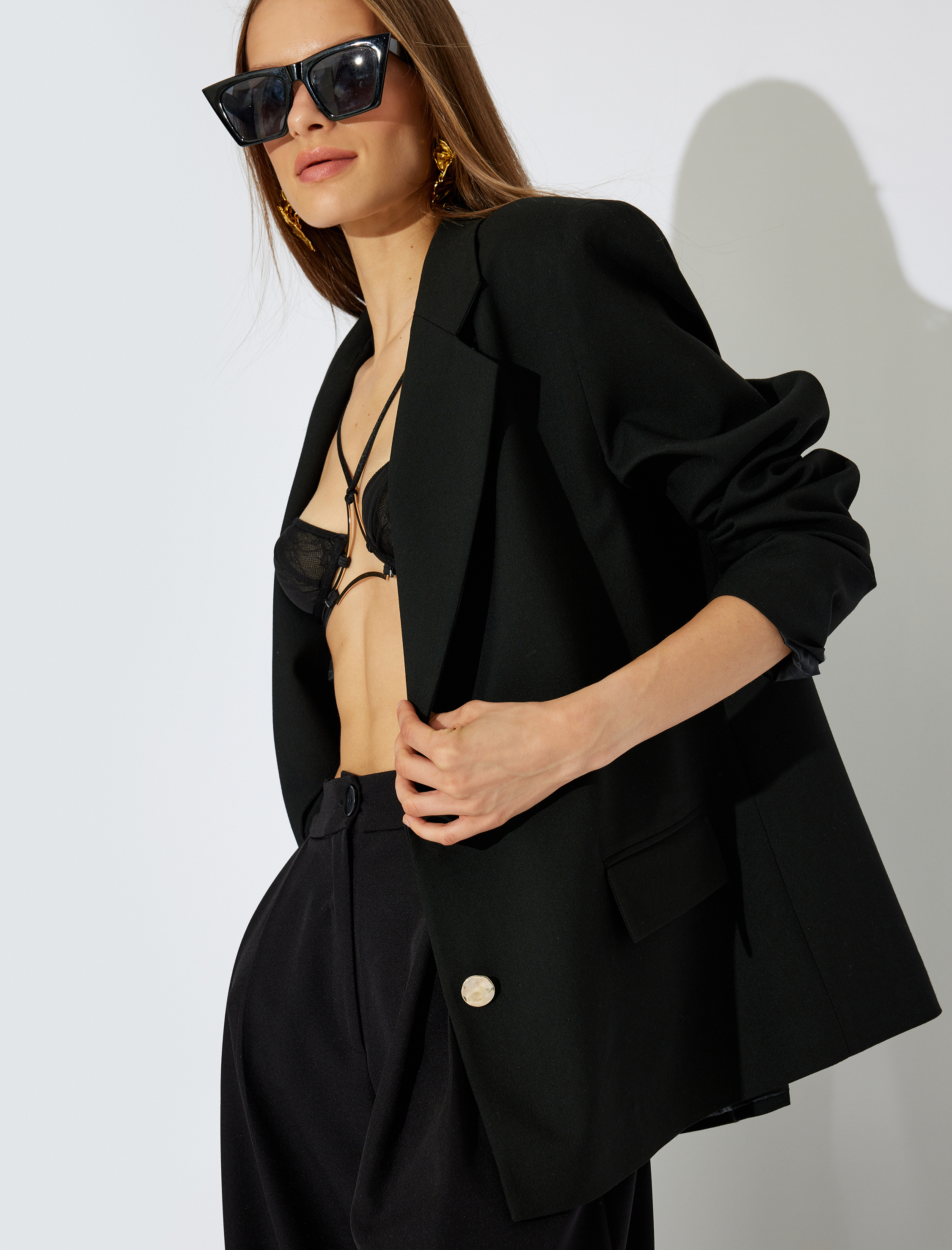   Blazer Ceket Kruvaze Düğmeli Cepli