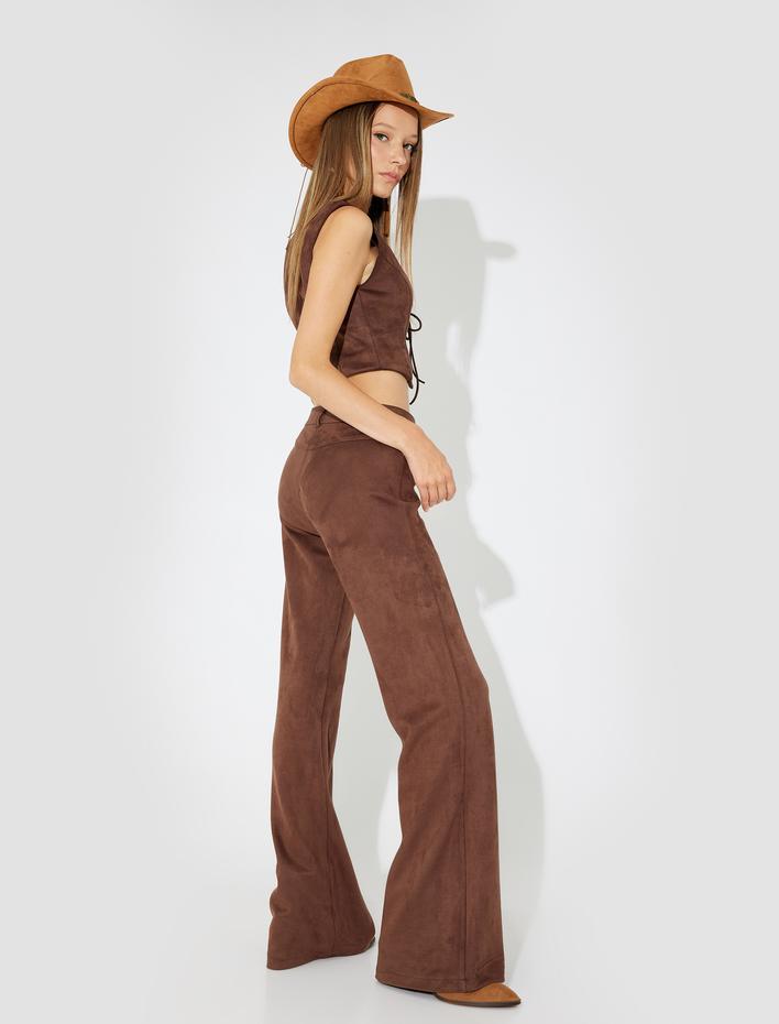  Koton X Zeynep Bastık - Süet İspanyol Paça Pantolon Cepli Standart Bel