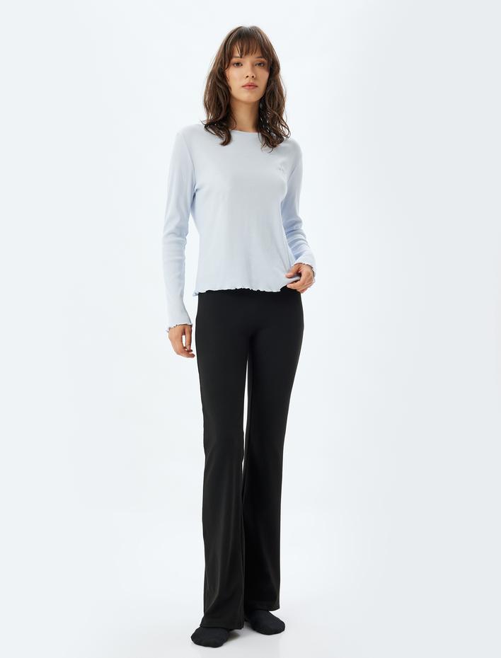  Fitilli Pijama Üstü Örgü Uzun Kollu Bisiklet Yaka İşleme Detaylı