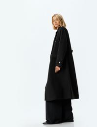 Uzun Kaşe Kaban Kruvaze Düğmeli Cepli