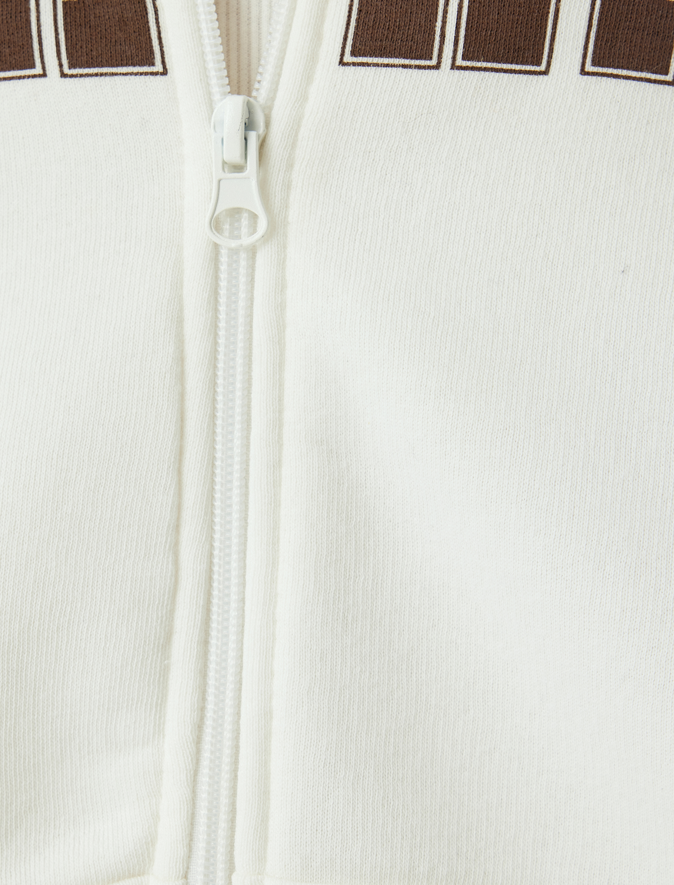   Şardonlu Oversize Sweatshirt Fermuarlı Kapüşonlu Arkası Baskılı Cep Detaylı