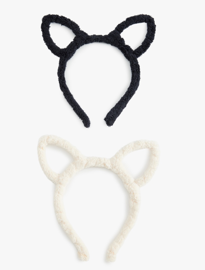 Kız Çocuk Peluş Kulak Aplike Detaylı 2'li Taç