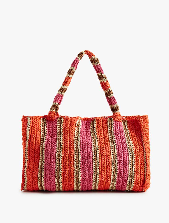 Kadın Hasır Çanta Çizgili Çok Renkli - Koton X Melis Ağazat