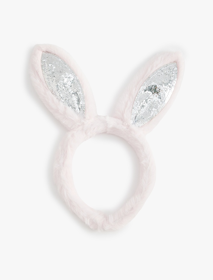 Kız Çocuk Peluş Taç Tavşan Kulak Aplike Detaylı Pullu Payetli