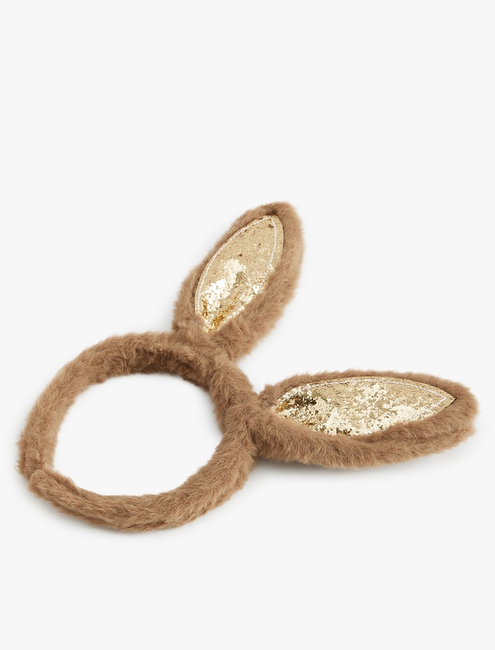 Kız Çocuk Peluş Taç Tavşan Kulak Aplike Detaylı Pullu Payetli