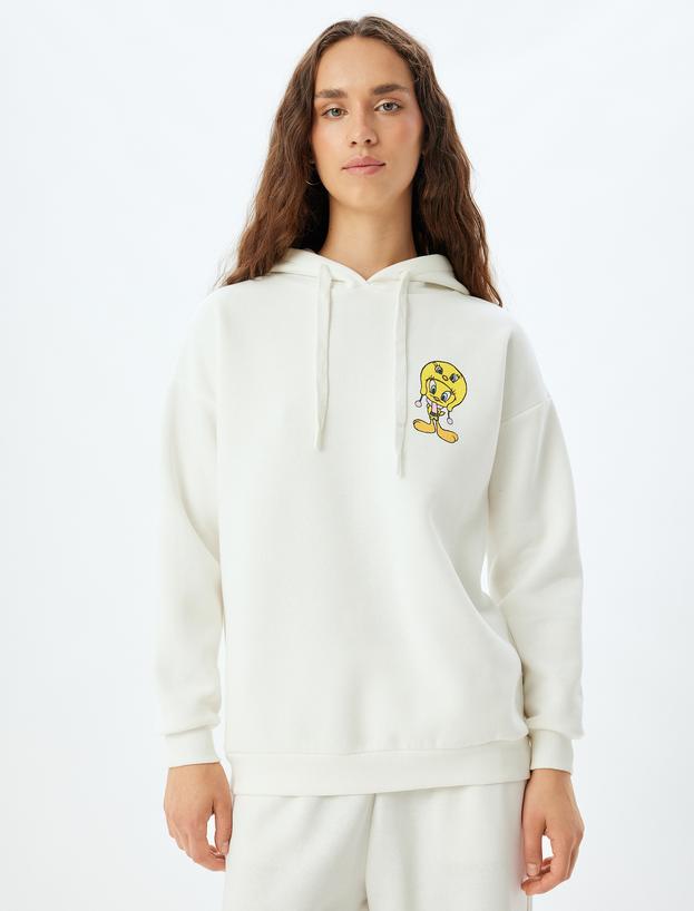 Tweety Oversize Sweatshirt Kapüşonlu Arkası Baskılı Lisanslı_2