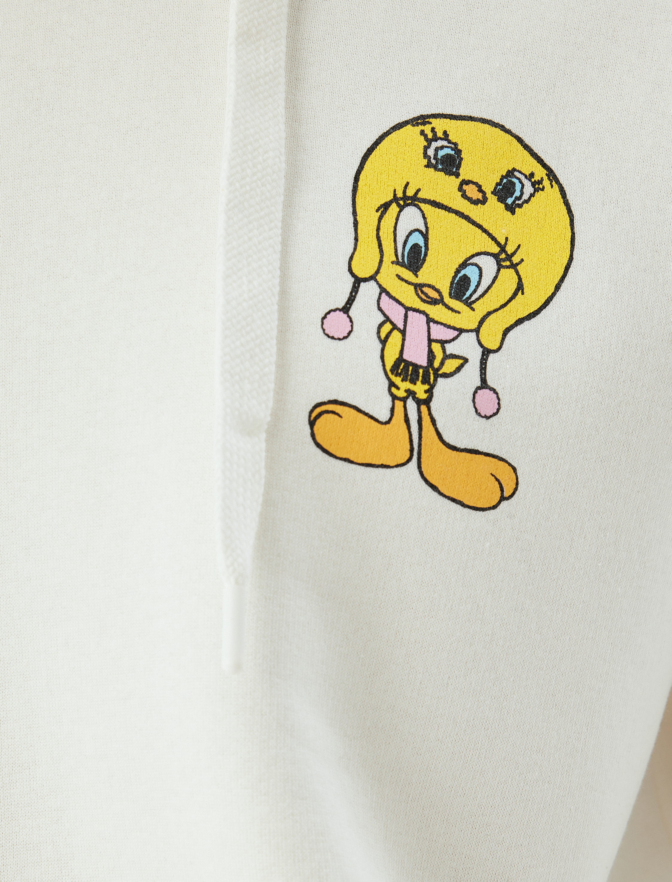   Şardonlu Tweety Oversize Sweatshirt Kapüşonlu Arkası Baskılı Lisanslı