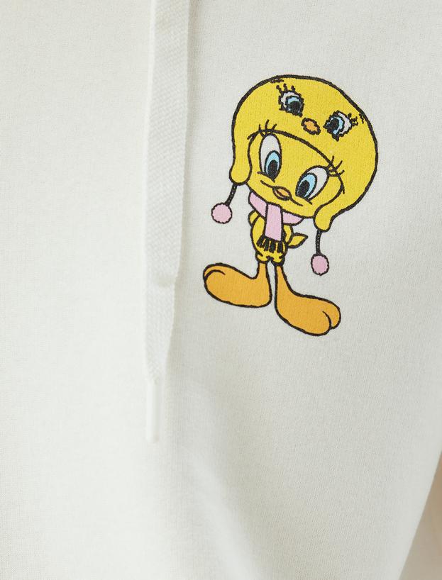 Tweety Oversize Sweatshirt Kapüşonlu Arkası Baskılı Lisanslı_5