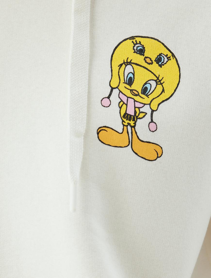   Tweety Oversize Sweatshirt Kapüşonlu Arkası Baskılı Lisanslı