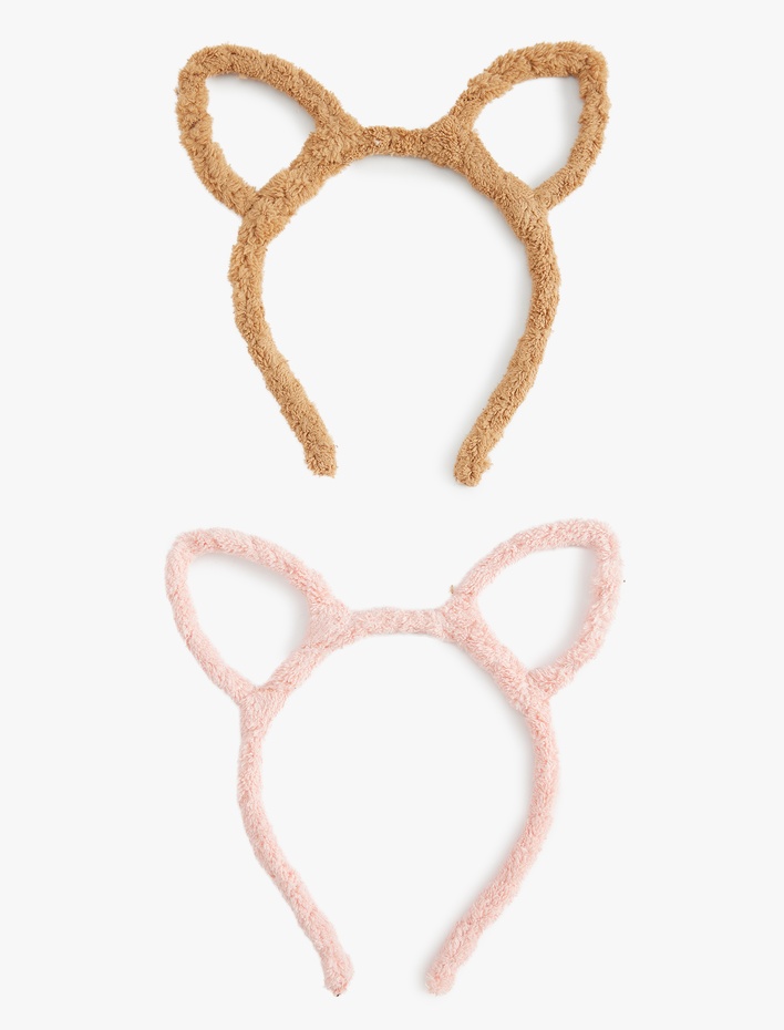 Kız Çocuk Peluş Kulak Aplike Detaylı 2'li Taç