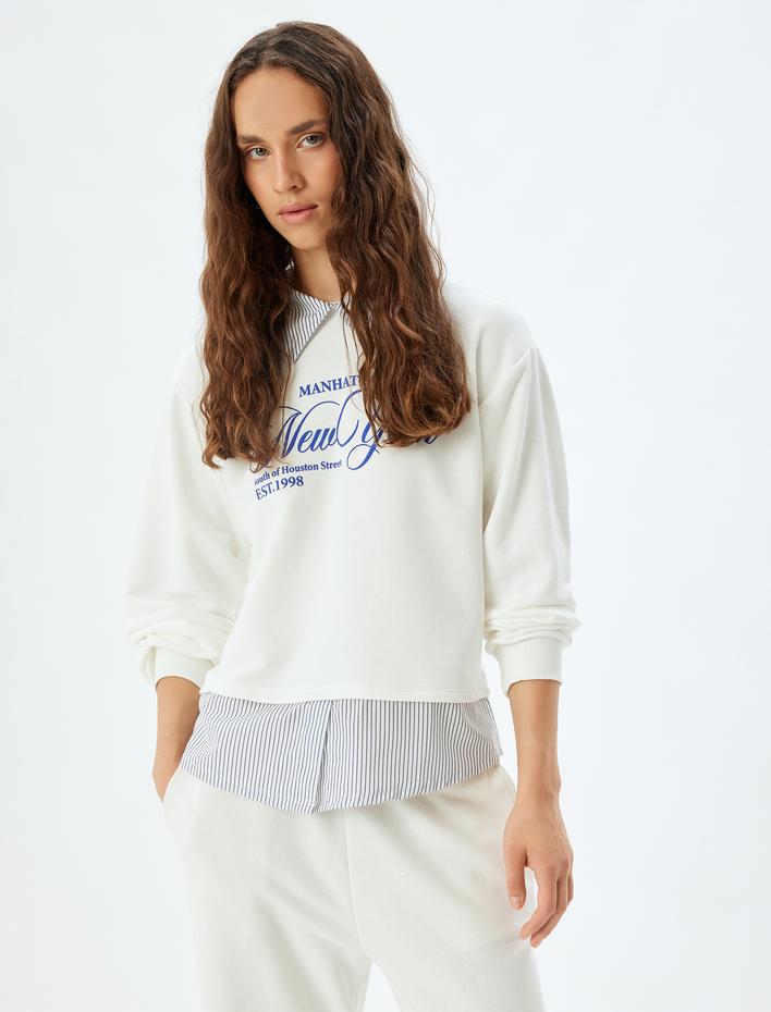  Kolej Baskılı Gömlek Yaka Oversize Sweatshirt